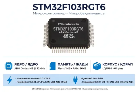 STM32F103RGT6, ARM микроконтроллерлері LQFP64