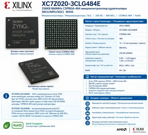 XC7Z020-3CLG484E, 256KB 866MHz CSPBGA-484 микроконтроллер құрылғылары (MCU/MPU/SOC) ROHS
